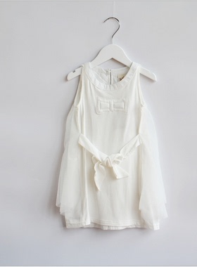 宝儿童装夏款无袖连衣裙韩版女童蝴蝶结拼接纱纱连衣裙13759