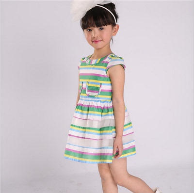 宝儿夏款女童条纹清新公主裙
