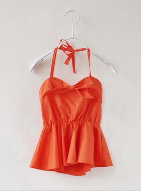 韩国宝儿夏款童装无袖短款上衣女童跨脖吊带时装小衫13982