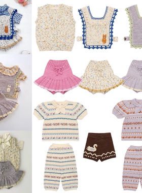 儿童毛衣26早春MP童装女童复古针织背心爆米花马甲宝宝短袖裤裙
