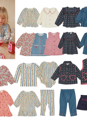 25秋冬FL宝宝草莓棉服红色年服女童长袖碎花连衣裙马甲牛仔裤哈衣