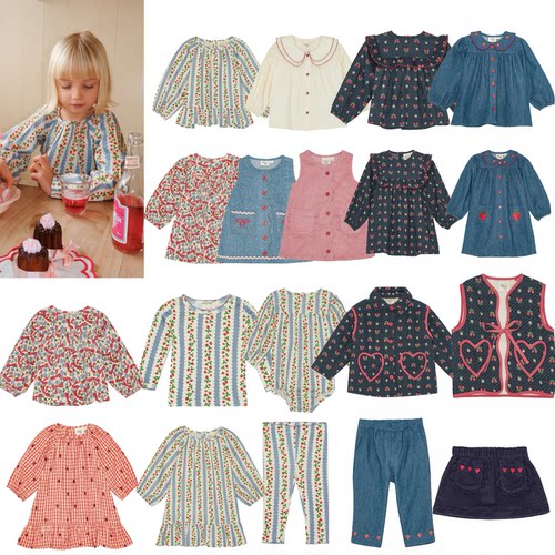 女童碎花裙马甲牛仔套装连衣裙