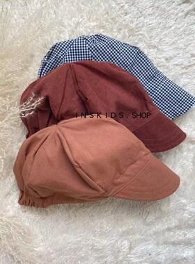 ins爆款21秋冬sp系列男女儿童格子鸭舌帽女孩洋气纯棉复古压檐帽