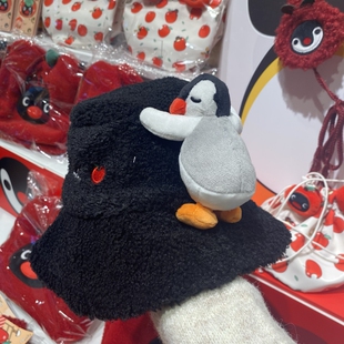 KKV正品pingu企鹅毛绒渔夫帽女冬季百搭可爱学生保暖显脸小帽子