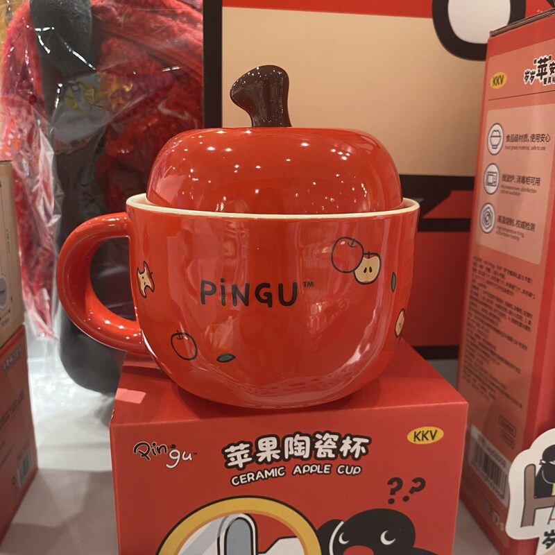 KKV正品pingu企鹅圣诞系列苹果马克杯陶瓷杯咖啡杯可爱卡通水杯图片