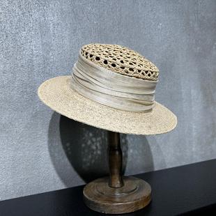 【高端】限量 拉菲草真丝麻装饰 可调女帽夏帽遮阳帽