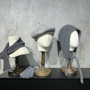 高端 可单拍可搭套装 100%纯羊毛 女士秋冬包头帽贝雷帽手套围巾