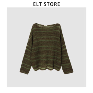 镂空一字肩针织衫 2143