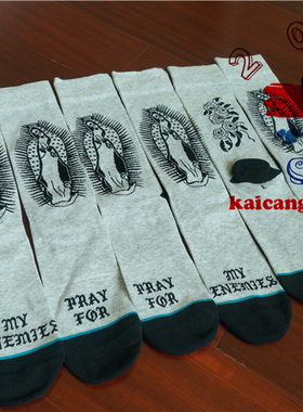 stan薄款夏季透气全棉神圣玛利亚灰黑色配色快干篮球跑步滑板袜