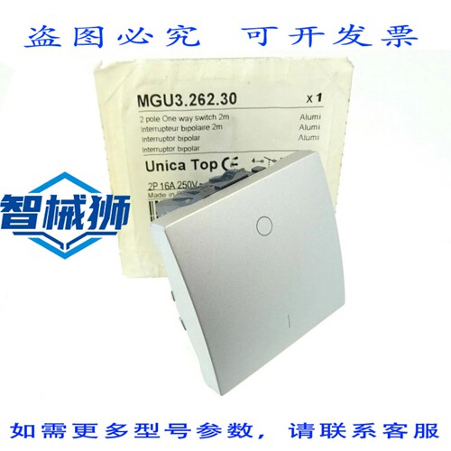 原装供应 MGU3.262.30 UNICA 顶部开关铝制 2P 16A 翘板开关