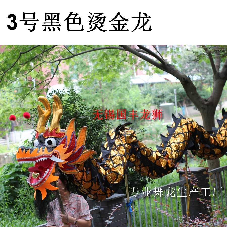 新款舞龙道具牛津烫金龙国标龙舞黑龙龙灯 舞龙服装舞龙舞狮龙头
