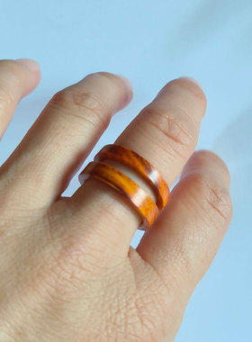 红酸枝微凹黄檀木超细直款戒指