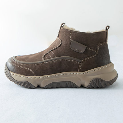 冬季保暖护脚就它了！内植绒复古擦色牛皮中邦拉链皮鞋男25B025