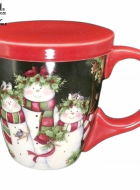 美国原单LANG多用茶滤杯Latte奶特彩绘咖啡套杯 圣诞雪人咖啡杯