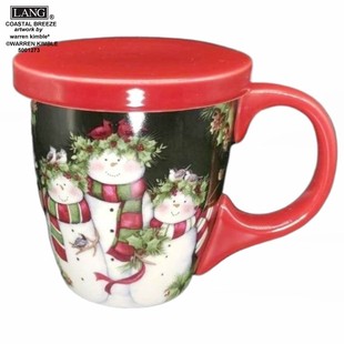 美国原单LANG多用茶滤杯Latte奶特彩绘咖啡套杯 圣诞雪人咖啡杯