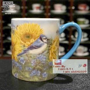 外贸精品LANG马克杯 标准美式马克彩绘 太阳花雀咖啡杯 随手杯