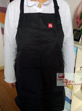 意大利ILLY咖啡师围裙 illy咖啡连身围裙 illylogo黑色防水围裙