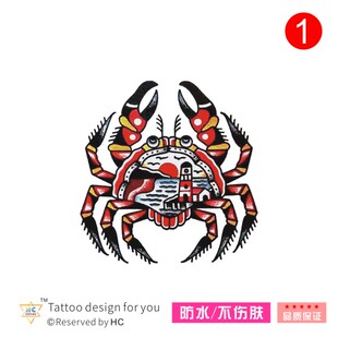 欧美old 潮 school灯塔螃蟹纹身贴红蟹蜘蛛蟹胸口手臂防水男女时尚