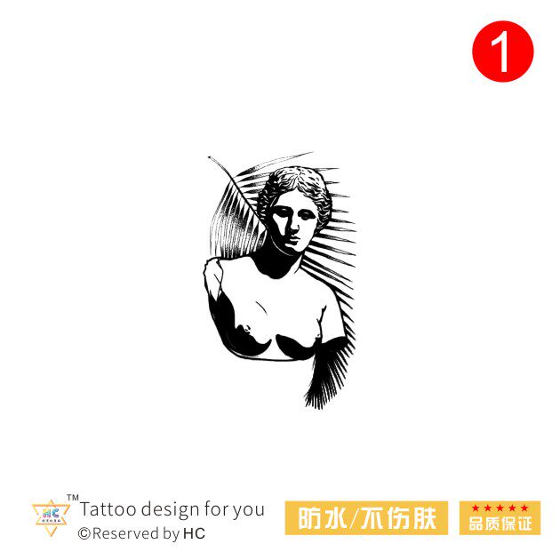 手绘雕塑维纳斯纹身贴文艺小清新风原宿防水持久防汗刺青黑白纳米