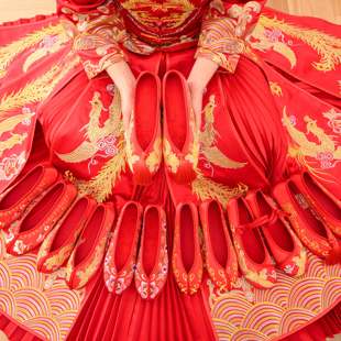 秀禾服平底红鞋 秀禾鞋 红色上轿绣花鞋 新娘鞋 2020新款 女结婚鞋 中式