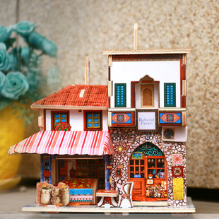 房子益智拼装 3d立体拼图成人建筑模型diy小屋 积木儿童木质玩具