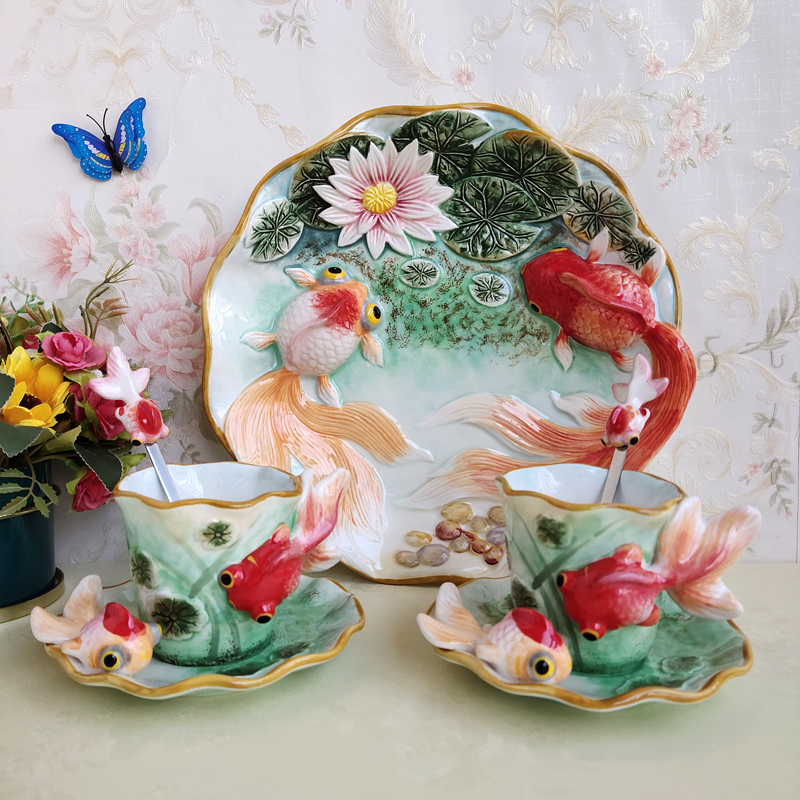 Functionart陶瓷欧式金鱼果盘