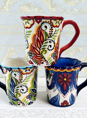 包邮ESPANA波西米亚风情蓝色陶瓷餐具茶具彩绘水杯欧式家用马克杯