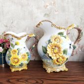 美式 纯手绘陶瓷太阳花陶瓷花瓶向日葵花器电视柜玄关茶几水培花瓶