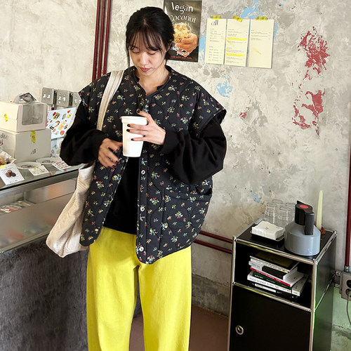 韩国绗缝常规圆领马夹棉服