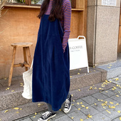 灯芯绒吊带裙无袖 连衣裙2024新款 秋冬女装 背心裙压褶背带裙长裙子