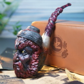 一泓大师手工雕刻石楠木烟斗神话人物钟馗 雕刻天花板 高品质