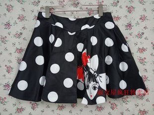 黑底白点女人头印花半身裙690 安娜莉娜钢琴 专柜正品 淑女屋SSS18