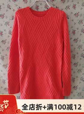 特价专柜正品橙色圆领套头毛衣女宽松显瘦针织衫MEC26