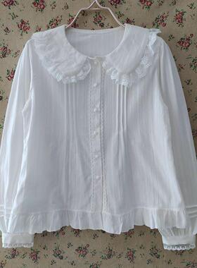 经典自然元素专柜正品 蕾丝衬衣长袖衬衣学院气质娃娃领女衫ASC03