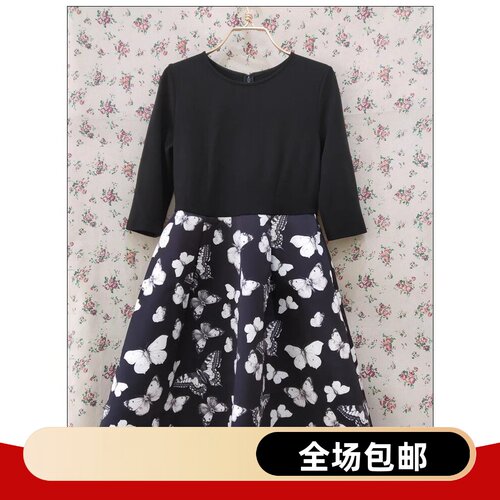 专柜正品淑女屋蝴蝶印花连衣裙