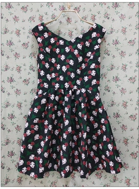 专柜正品淑女屋SSF02安娜莉娜de歌剧魅影绿底女人头印花连衣裙