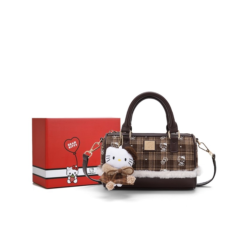 官方正品beamKitty2026新款棕色格子毛绒女包包波士顿手提斜跨包,箱包皮具/热销女包/男包,波士顿包,淘宝优惠券,粉丝福利购,淘宝优惠卷