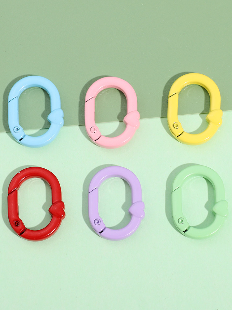 CANDY COLOR ALLOY COLOR OVAL LOVE SPRING BUCKLE DIY JEWELRY ACCESSORIES CREATIVE COUPLE KEY CHAIN HOOK