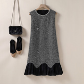 小香风毛呢背心裙 女装 拼接百褶裙摆A字显瘦连衣裙 2025秋冬新款