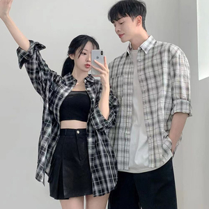 春装~男女生长袖格子衬衣薄款透气衬衫情侣装寸衣外套815-C902P55,男装衬衫,星座716A-1（原星座815）