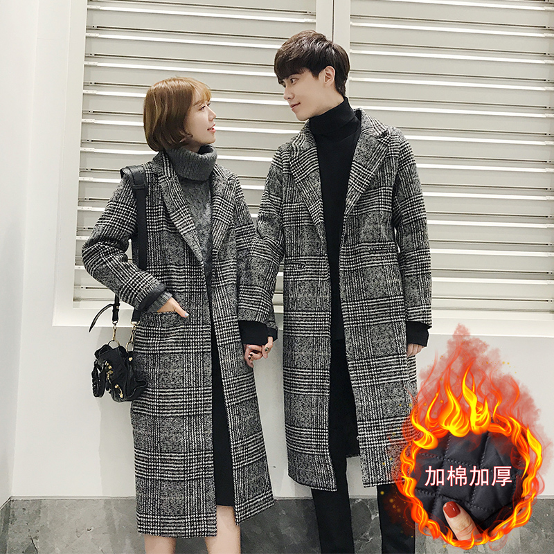 情侣装加棉加厚毛呢大衣中长款千鸟格子风衣男女呢子外套DY01P120，男装风衣，星座716A-1（原星座815）