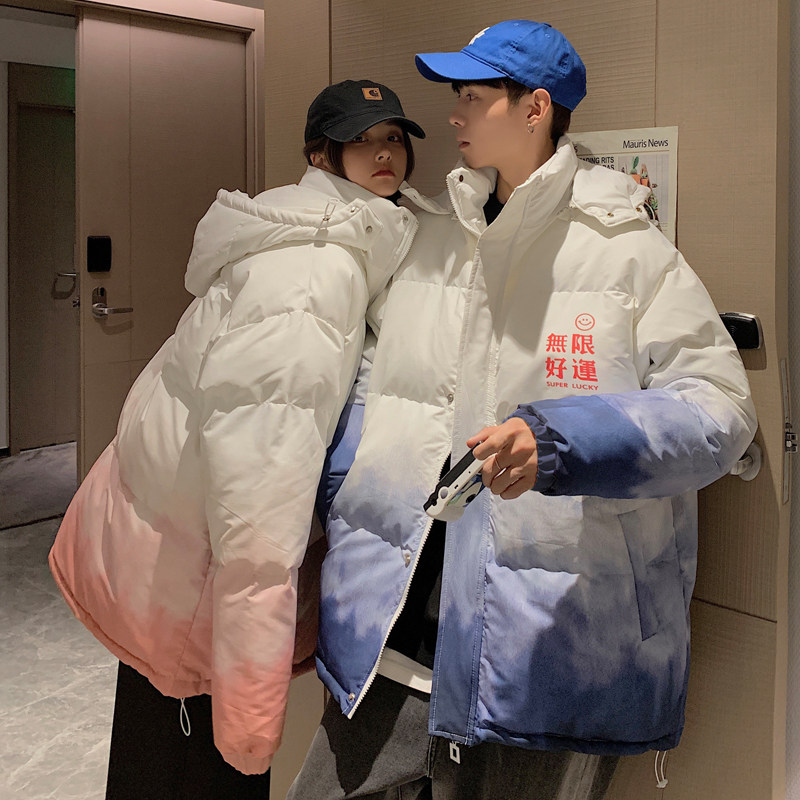 冬装扎染渐变色棉衣宽松港风可脱卸帽棉服加厚外套情侣装MY09P115,男装棉衣,星座716A-1（原星座815）