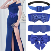 蓝色松紧腰带女宽花朵蝴蝶结装 饰皮带配连衣裙毛衣百搭羽绒服腰封