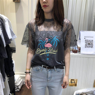 韩国东大门2025夏季 T恤女 新款 小香风蕾丝拼接卡通字母印花短袖