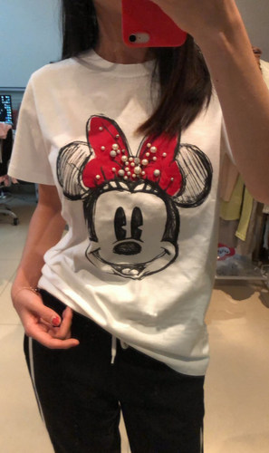 纯棉韩版印花米妮钉珠短袖t恤女