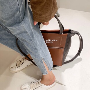 面膜裤裤脚小开叉毛边九分小直筒铅笔牛仔裤打底裤高腰棉弹力薄款