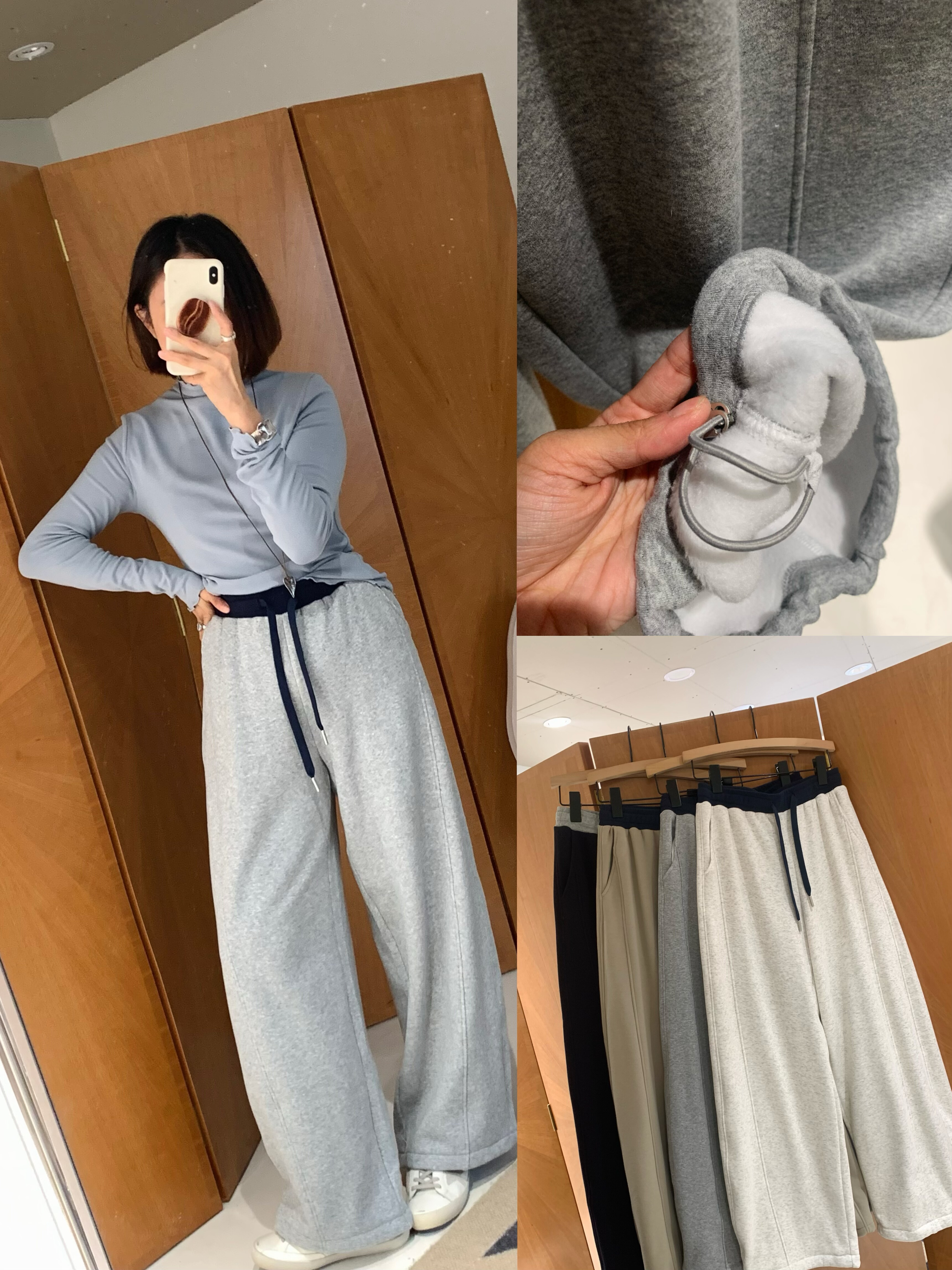 锁温蓄热裤脚两穿收口阔腿腰部撞色高腰抽绳超柔不倒绒加厚卫裤冬