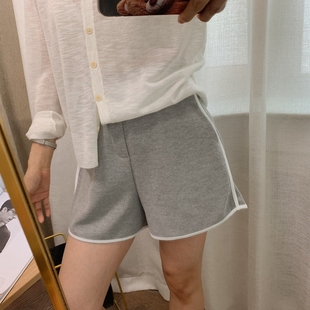 棉软华夫格运动棉质撞色裤线显腿长跑步热裤短裤打底裤女夏
