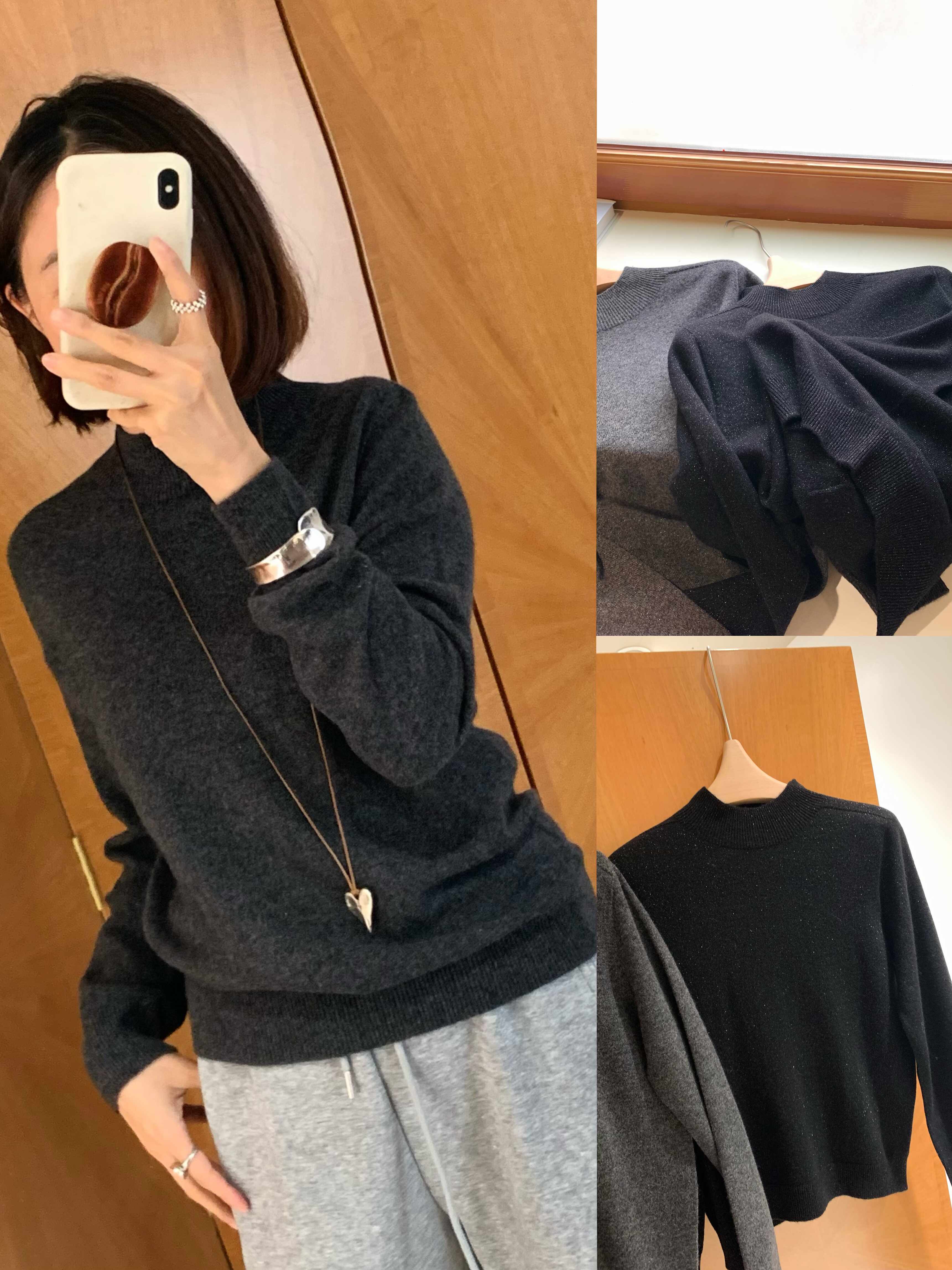 高品质100羊毛羊绒质感暗闪亮丝线半高领保暖超轻套头毛衣日常