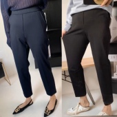 松紧腰大弹力巨显瘦黑藏青通勤小西裤 罗马布经典 女春秋 系列 神裤